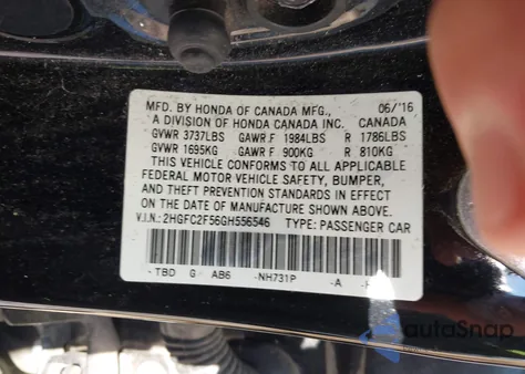 2016 Honda Civic Lx from USA, damaged, VIN 2HGFC2F56GH556546